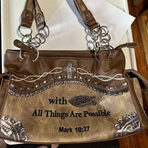 Cowgirl Trendy Western Cross, Fish and Bible Verse Purse